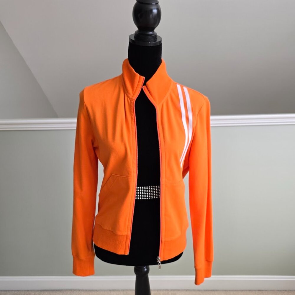 Boston Proper Orange + White Stripe Zip Track Jacket Sweatshirt NWOT Size Small